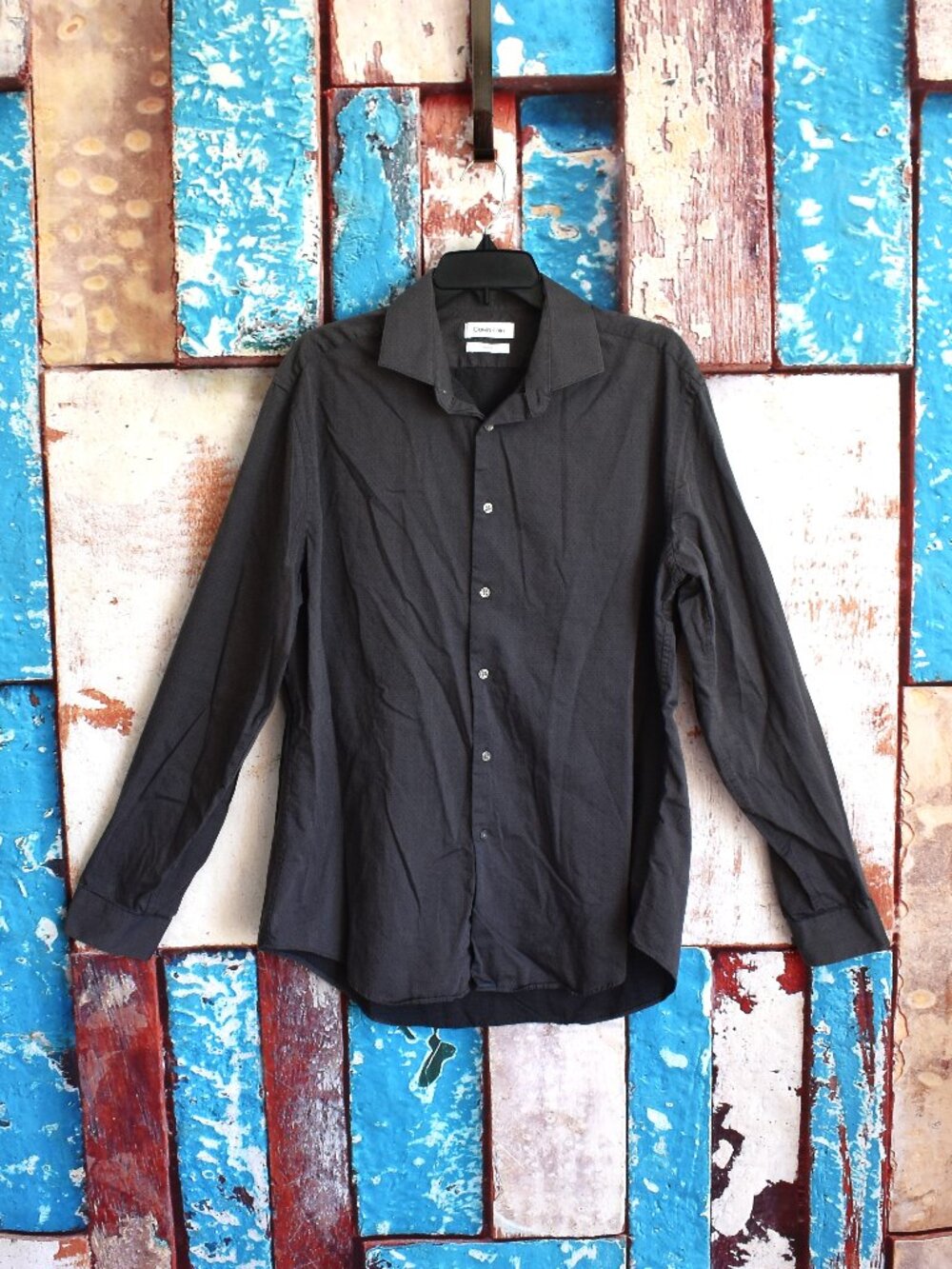 Men's Calvin Klein Dress Shirt Slim Fit Collared XLARGE Charcoal Gray
